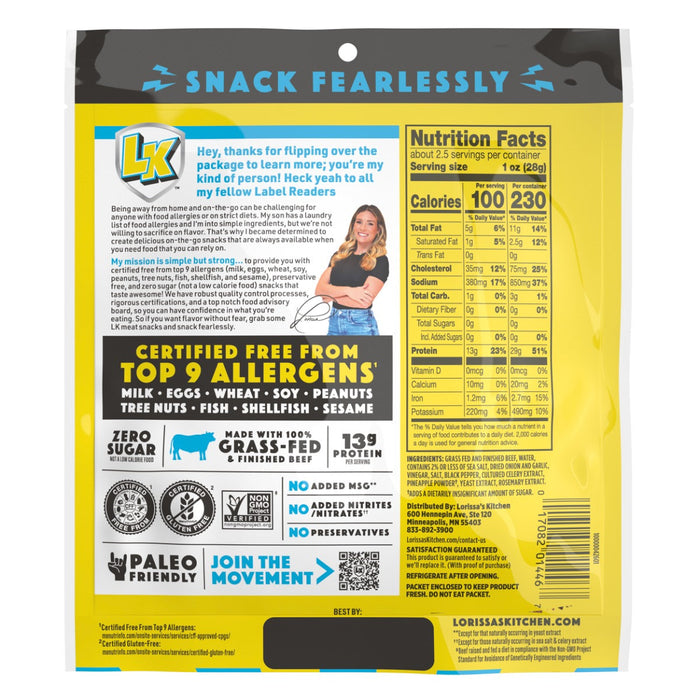 Lorissa's Kitchen Premium Grass-Fed & Finished Beef Jerky Original Smoked Flavor
