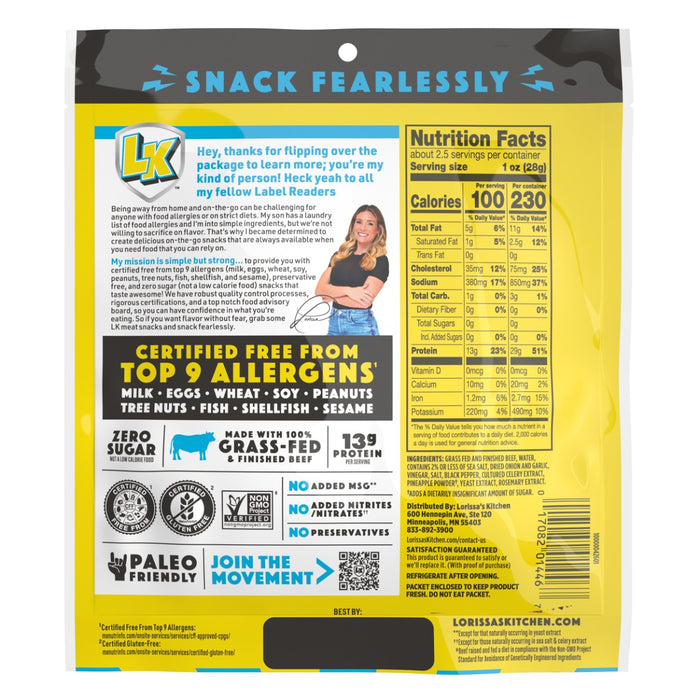 Lorissa's Kitchen Premium Grass-Fed & Finished Beef Jerky Original Smoked Flavor