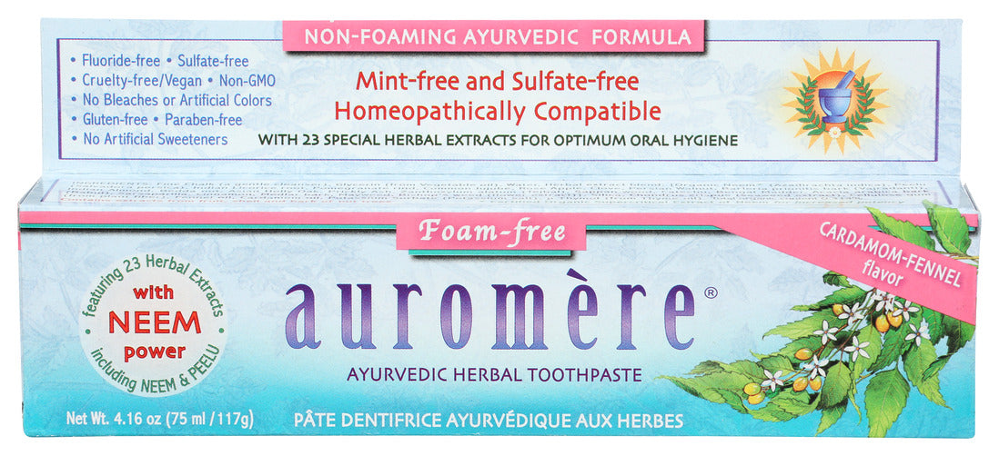 Auromere  Toothpaste Foam Free Cardamom Fennel  1 Each  4.16 Oz