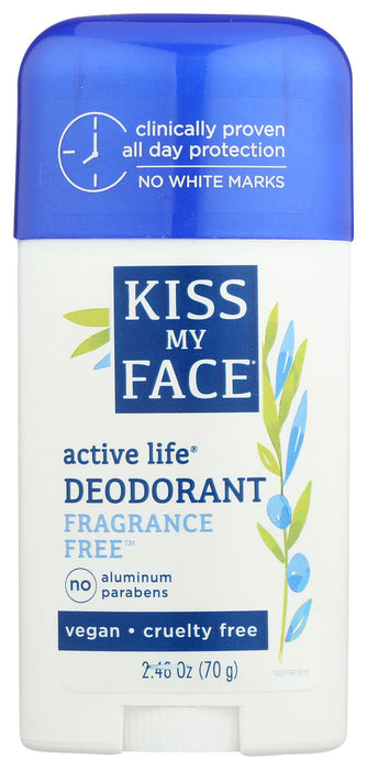 Kiss My Face  Active Life Deodorant  Fragrance Free  1 Each  2.48 Oz