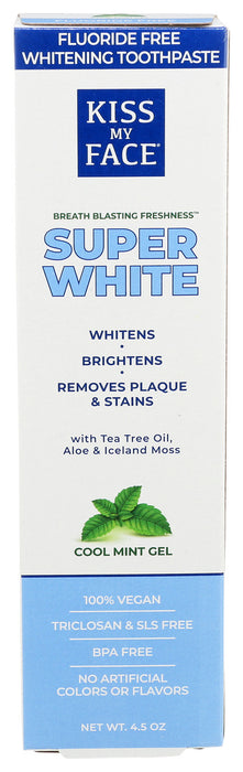 Kiss My Face  Super White Toothpaste  Fluoride-Free  Cool Mint  1 Each  4.5 Oz