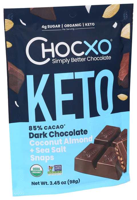 Chocxo  Organic Dark Chocolate Keto Coconut Almond And Sea Salt Snaps   3.45 Oz