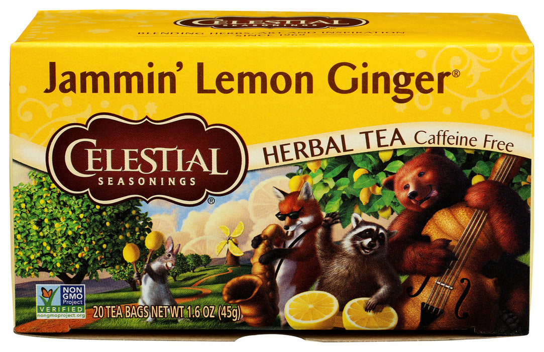 Celestial Seasonings Herbal Tea Jammin' Lemon Ginger Caffeine Free 20 Bag