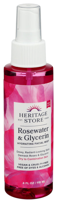 Heritage  Hydrating Facial Mist Spray Rosewater And Glycerin 4 Fl