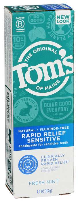 Tom S Of Maine  Rapid Relief Sensitive Toothpaste Fresh Mint Fluoride Free  4 Oz