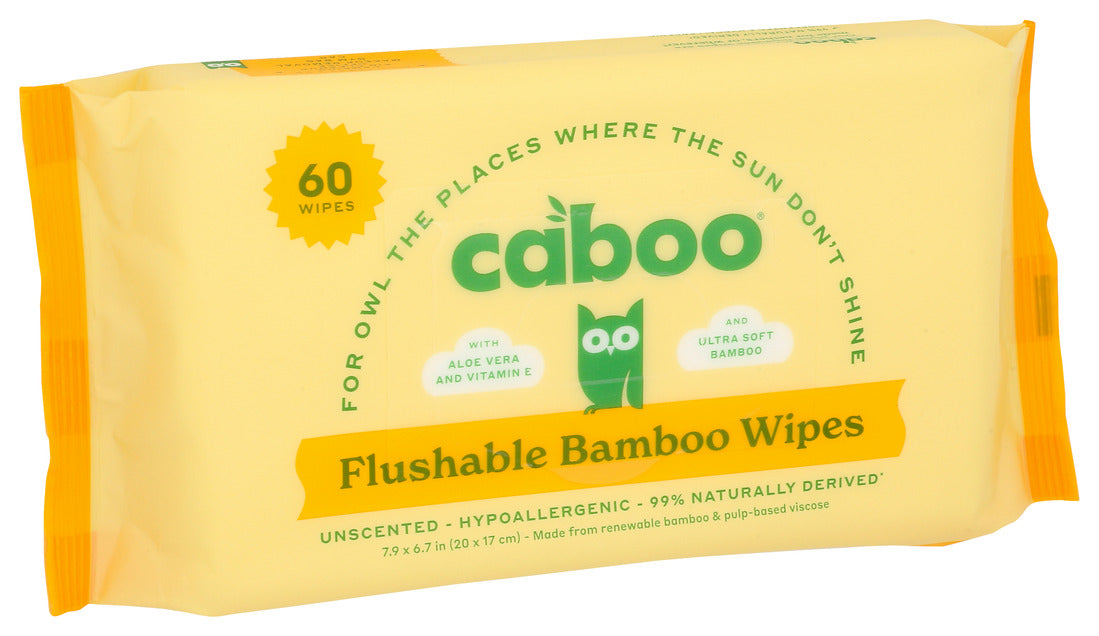 Caboo Flushable Bamboo Wipes Unscented 60 Ct