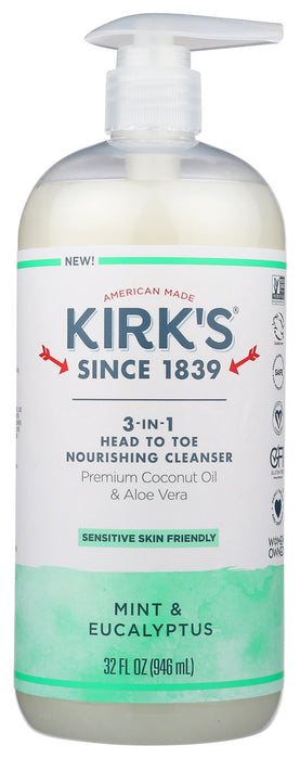 Kirk`S  Natural Head To Toe Cleanser Eucalyptus And Mint  1 Each  32 Oz