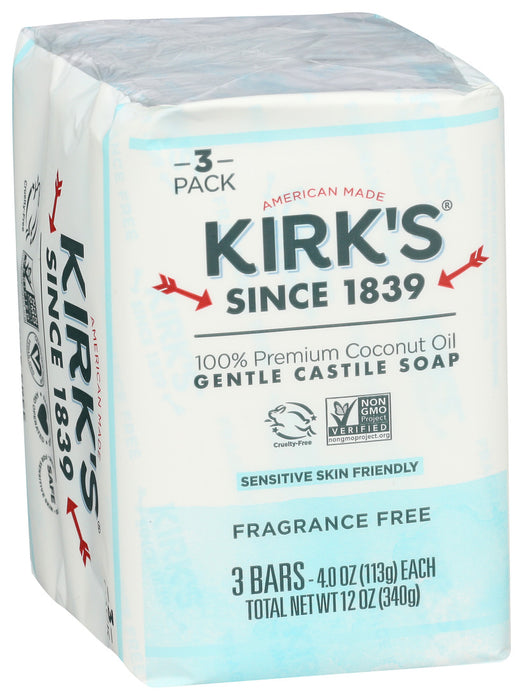 Kirk'S Soap 100% Premium Coconut Oil Gentle Castile Fragrance Free 3 4Oz