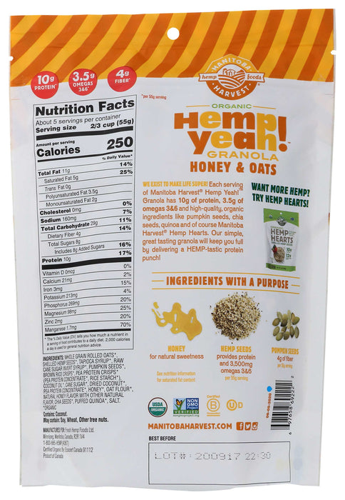 Manitoba Harvest  Organic Hemp Yeah! Honey & Oats Granola   10 Oz