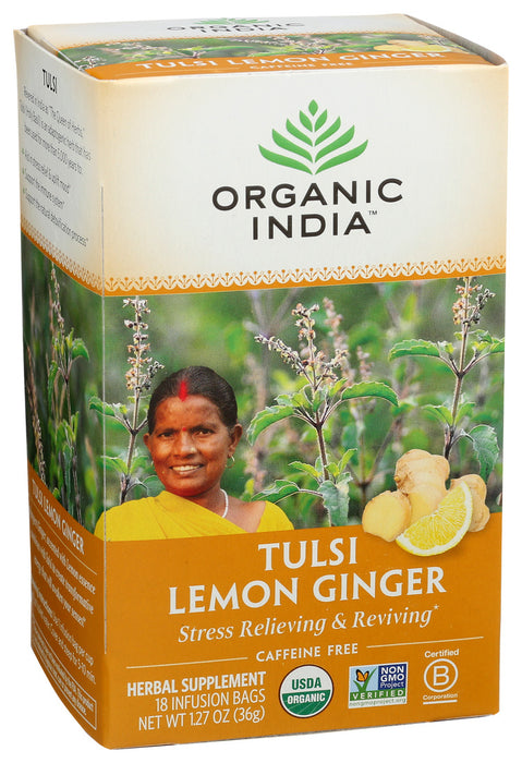 Organic India Tulsi Tea Lemon Ginger 18 Tea Bags