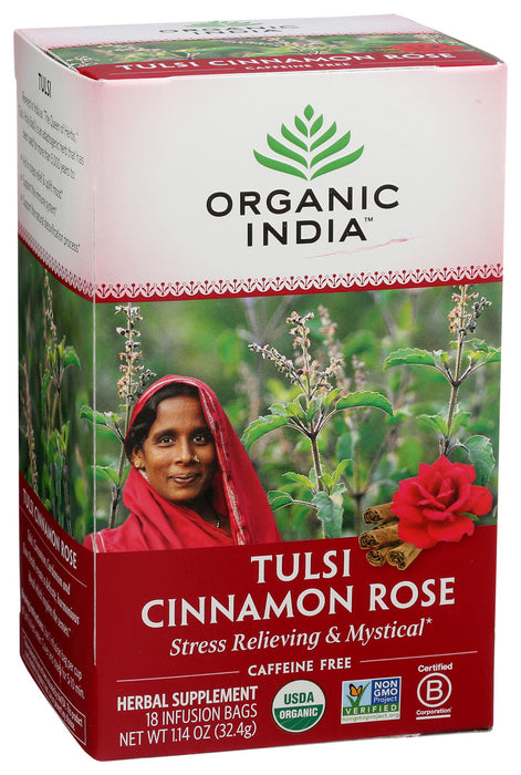 Organic India Tulsi Tea Cinnamon Rose 18 Tea Bags