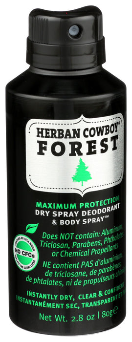 Herban Cowboy Forest Maximum Protection Dry Deodorant Spray 2.8 Oz