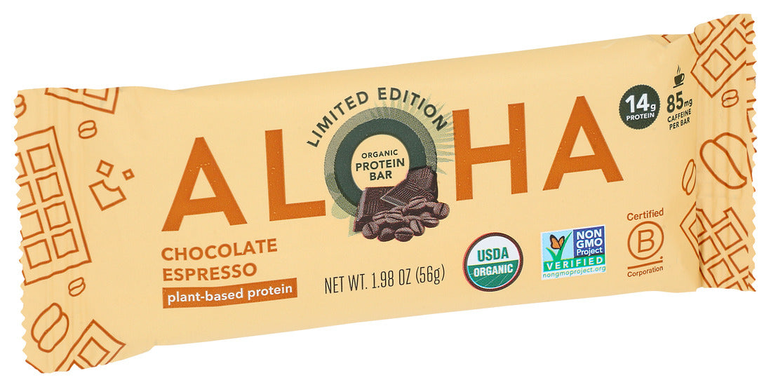 Aloha  Organic Chocolate Espresso Plant Protein Bar   1.98 Oz