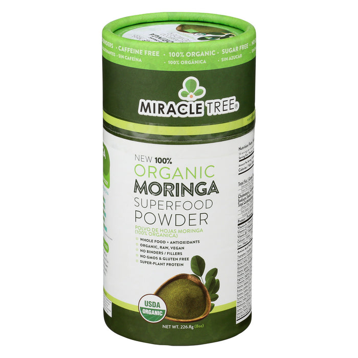 Miracle Tree Organic Moringa Superfood Powder Paper Canister 8 Oz