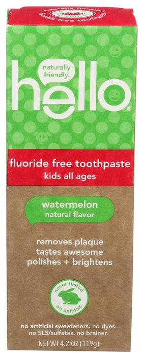 Hello Products  Toothpaste Natural Watermelon Fluoride Free  4.2 Oz