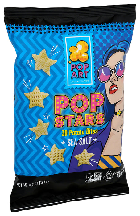 Pop Art  Gourmet Stars 3D Potato Bites Sea Salt  4.5 Oz