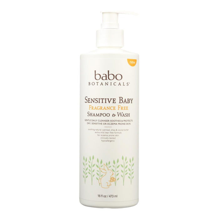 Babo Botanicals Sensitive Baby Shampoo And Wash Fragrance Free 16 Oz