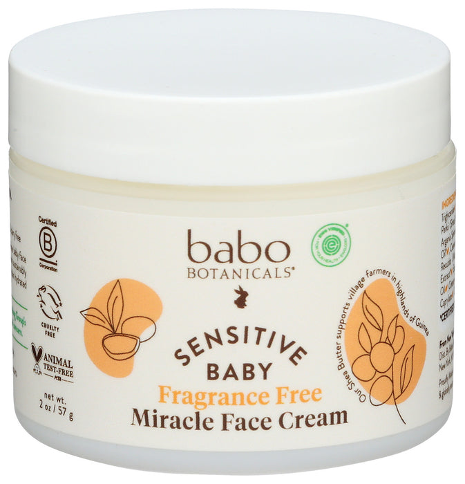 Babo Botanicals Sensitive Baby Fragrance Free Miracle Face Cream 2 Oz