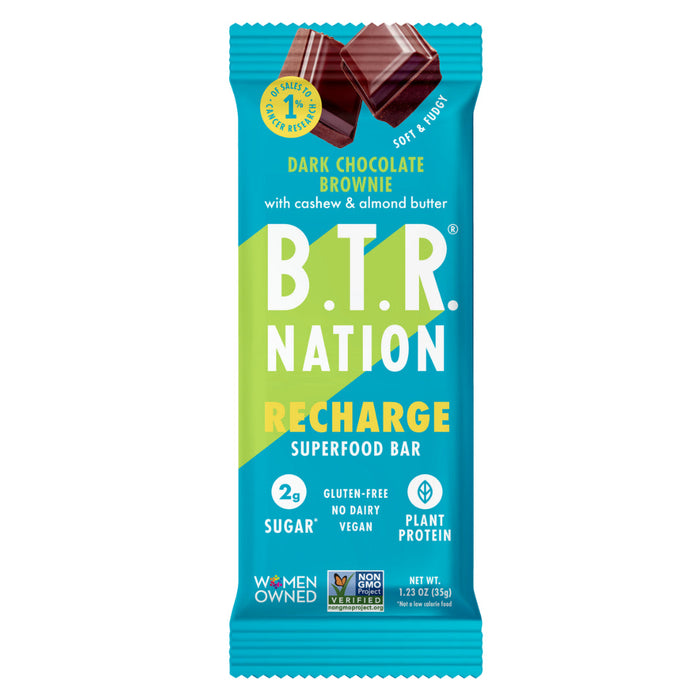 B.T.R. Bar Superfood Protein Bars Dark Choco Brownie Recharge 1.23 Oz