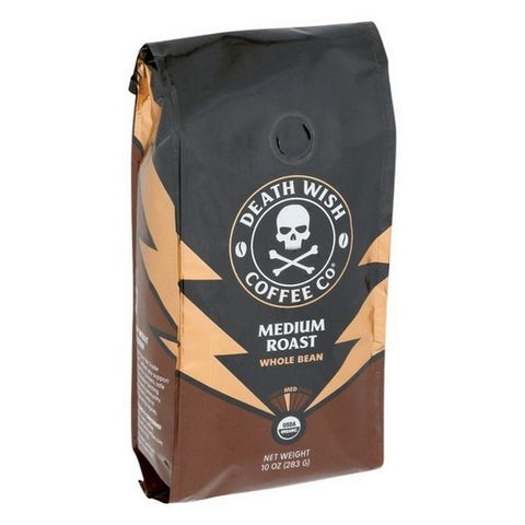 Death Wish Coffee  Organic Whole Bean Coffee Medium Roast   10 oz
