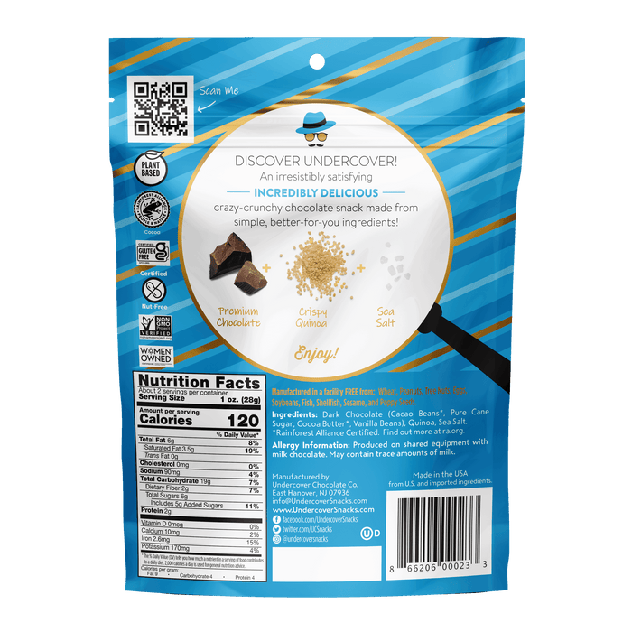 Undercover Chocolate Quinoa Crisps Dark Chocolate & Sea Salt 2 Oz