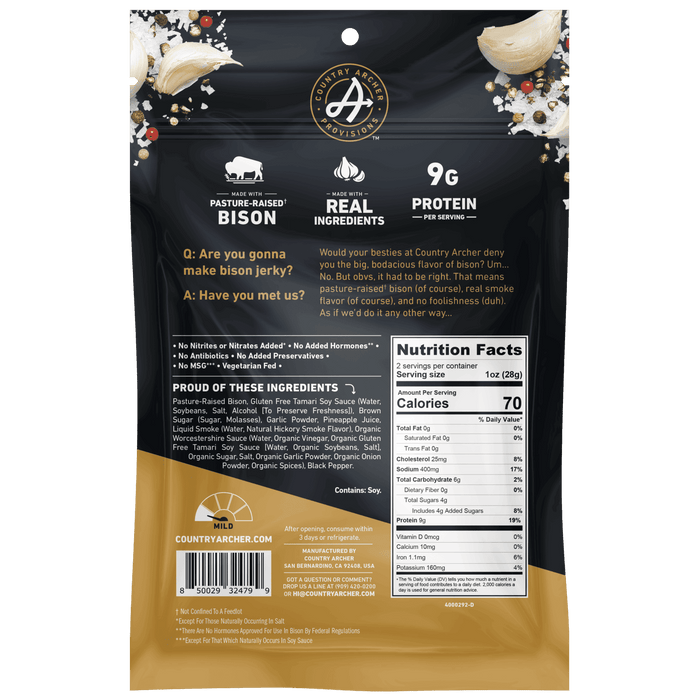 Country Archer Provisions Pasture-Raised Bison Original Jerky 2 oz