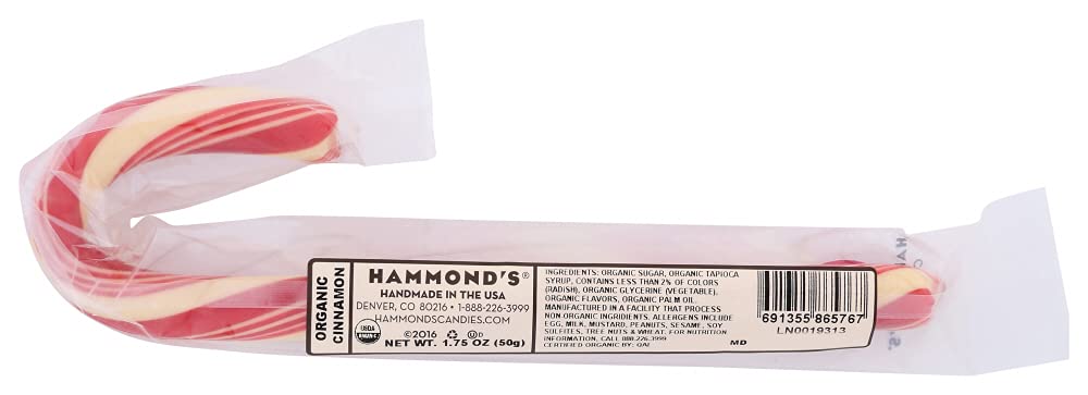 Hammond's Candies Organic Candy Cane Cinnamon 1.75 oz