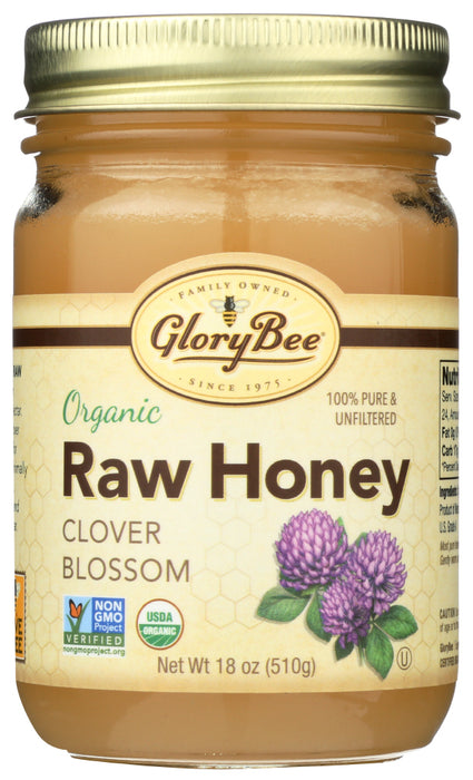 Glorybee  Organic Raw Clover Blossom Honey  18 Oz