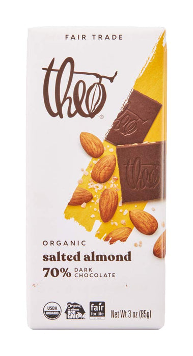 Theo Chocolate Dark Chocolate Bar 70 Percent Salted Almond 3 Oz