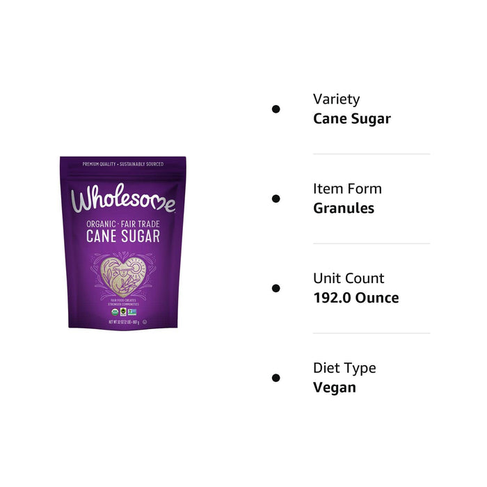 Wholesome  Organic Fair Trade Cane Sugar  2 Lb