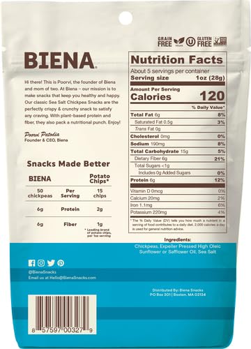 Biena  Chickpea Snacks Sea Salt  5 Oz