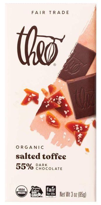 Theo Chocolate Organic Salted Toffee 55 % Dark Chocolate 3 Oz