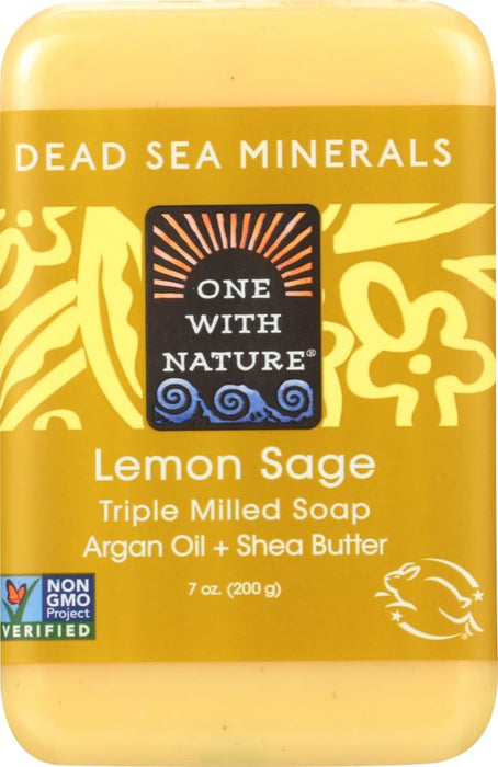 One With Nature Dead Sea Minerals Lemon Sage Triple Milled Bar Soap 7 oz