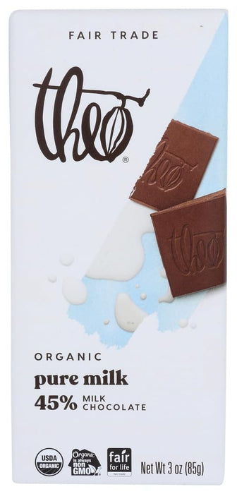 Theo Chocolate Organic 45% Pure Milk Chocolate Bar 3 Oz