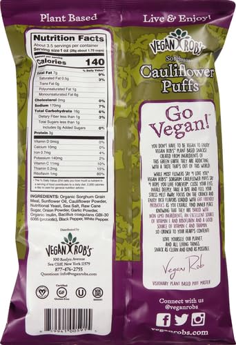 Vegan Rob`S  Probiotic Cauliflower Puffs Bag  3.5 Oz