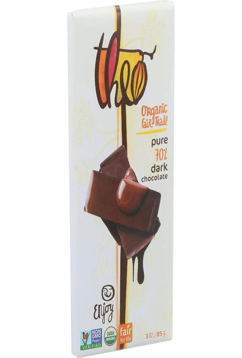 Theo Chocolate Dark Chocolate 70 Percent Pure Dark 3 Oz