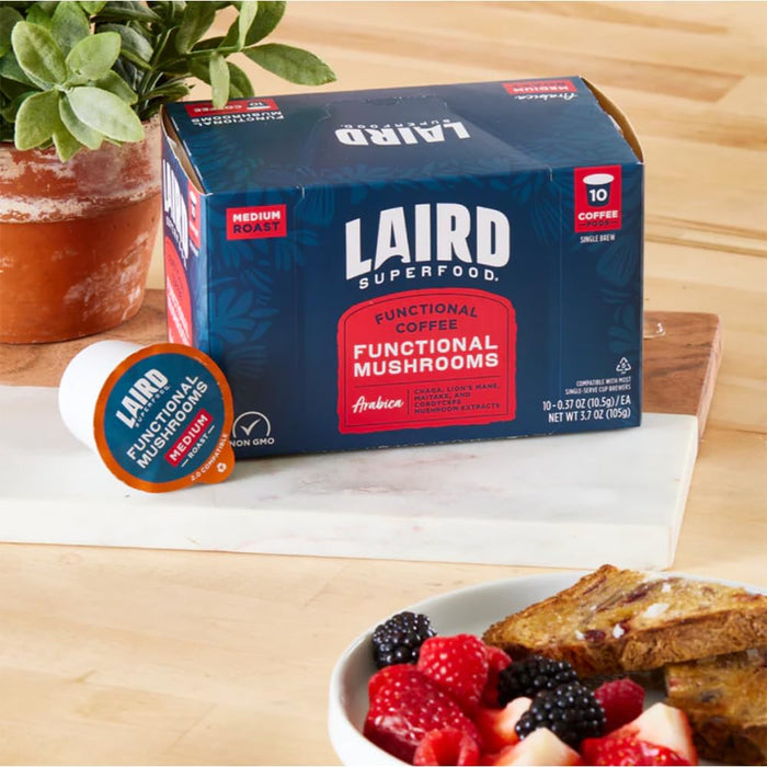 Laird Superfood  Organic Functional Coffee K-Cups Functional Mushrooms   10 - 0.37 oz / 3.