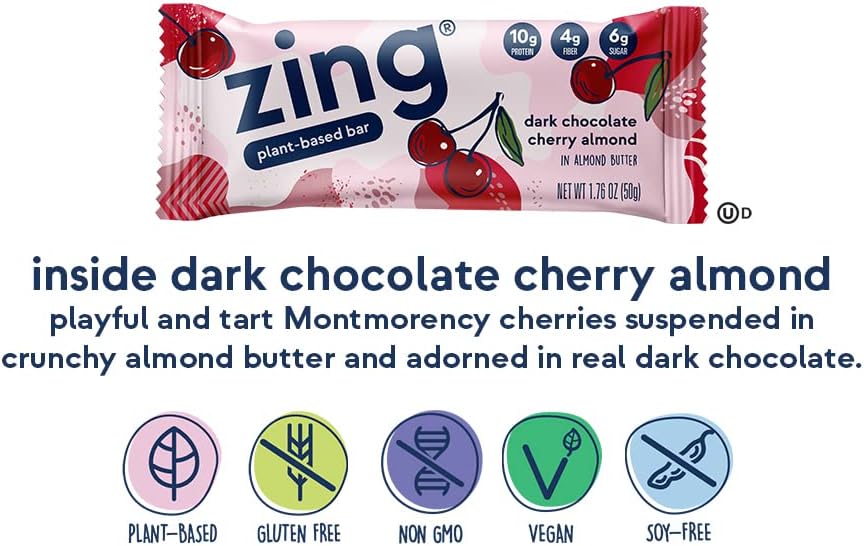 Zing Bar  Dark Chocolate Cherry Almond Vitality   1.76 Oz