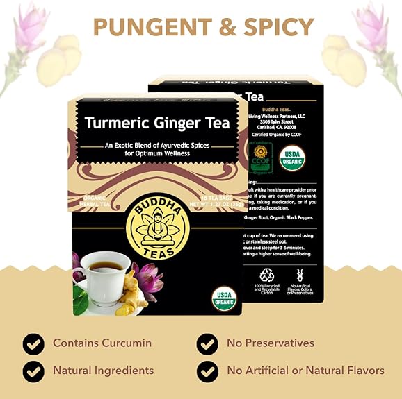 Buddha Teas  Organic Turmeric Ginger Tea  18 Bag