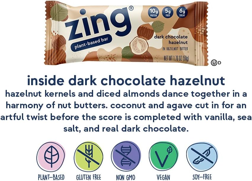 Zing Bar Nutrition Bar Dark Chocolate Hazelnut 1.76 Oz