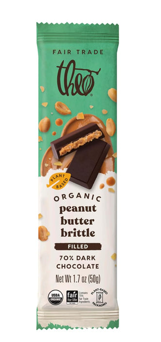 Theo Chocolate Organic Peanut Butter Brittle Filled 70% Dark Chocolate Bar 1.7 OZ