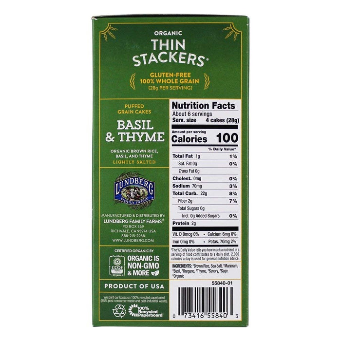 Lundberg Family Farms  Thin Stakers Puffed Grain Cakes Basil & Thyme  6 Oz