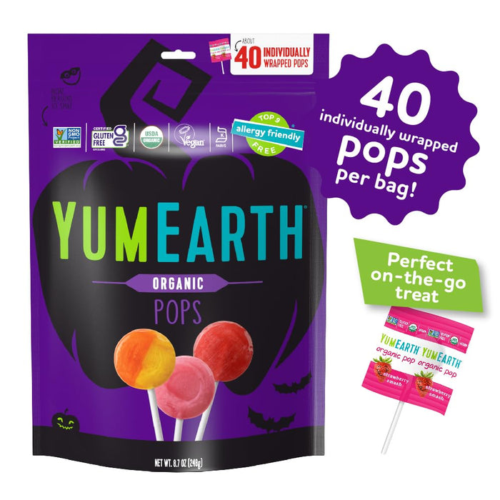 YumEarth Sweet Simple Smiles Halloween Wrapped Fruit Pops Organic 8.5 oz