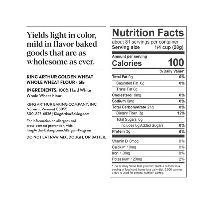 King Arthur Flour  Stone Ground White Whole Wheat Flour   5 Lb