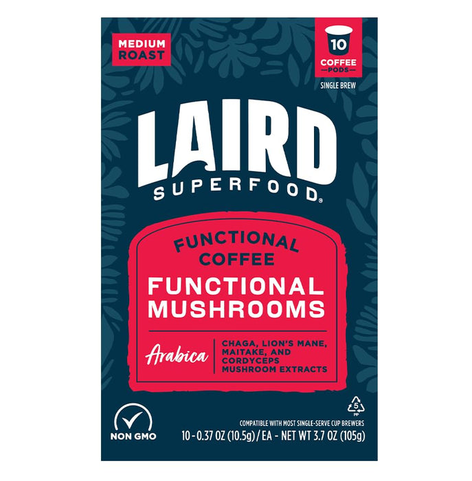 Laird Superfood  Organic Functional Coffee K-Cups Functional Mushrooms   10 - 0.37 oz / 3.