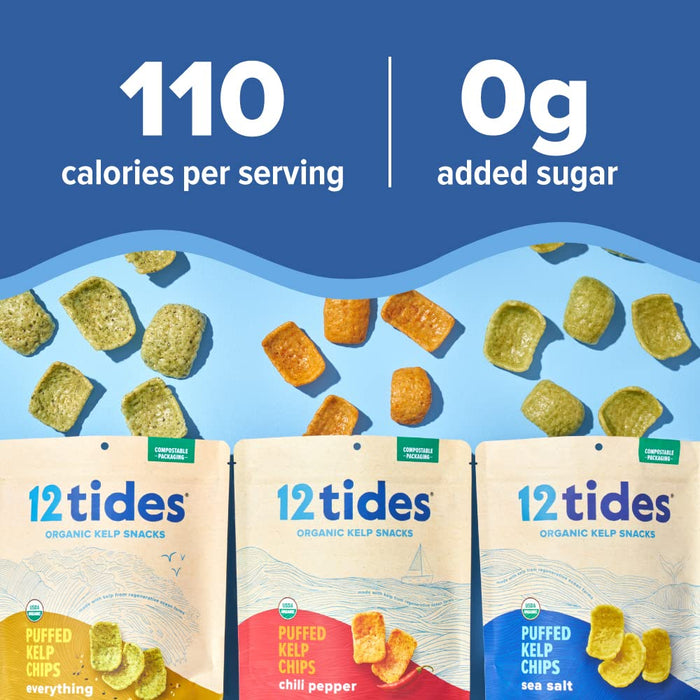 12 Tides  Organic Puffed Kelp Chips Everything Pouch  2 Oz