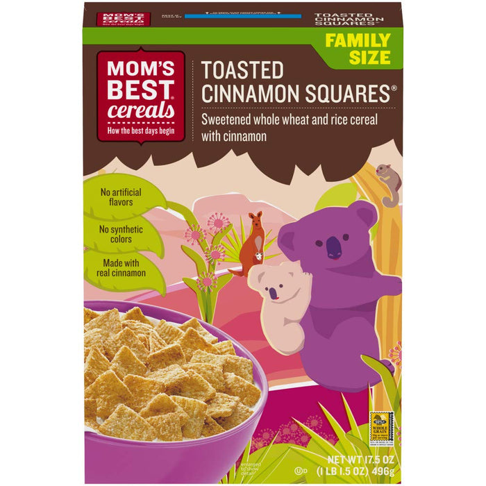 Mom`S Best Naturals Toasted Cinnamon Squares Family Sized Box 17.5 Oz