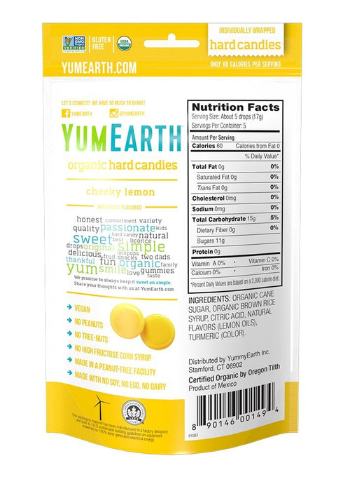 YumEarth Organics Organic Lemon Drops Cheeky Lemon 3.3 oz