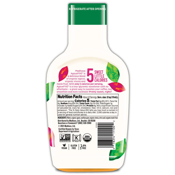 Madhava  Organic Agave Five Nectar  16 Oz