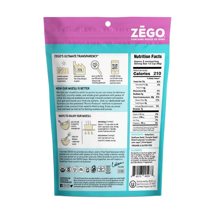 Zego  Organic Muesli Apple Cranberry Bag   13 Oz